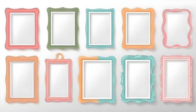 Realistic design photo frames on white background. Decorative template for baby, family or memories. Scrapbook concept, vector illustration. Birthday
