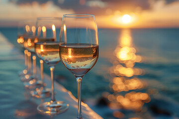 a photo of a row of glasses of chardonnay that disappears over the horizon