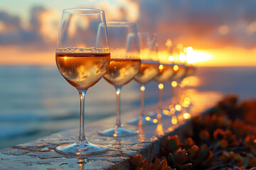 a photo of a row of glasses of chardonnay that disappears over the horizon