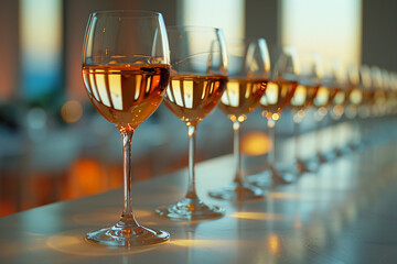 a photo of a row of glasses of chardonnay that disappears over the horizon
