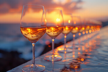 a photo of a row of glasses of chardonnay that disappears over the horizon