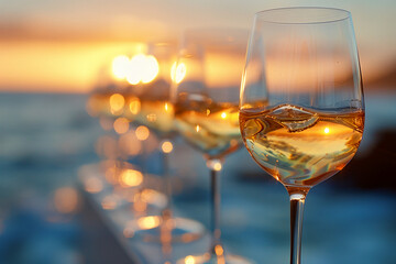 a photo of a row of glasses of chardonnay that disappears over the horizon