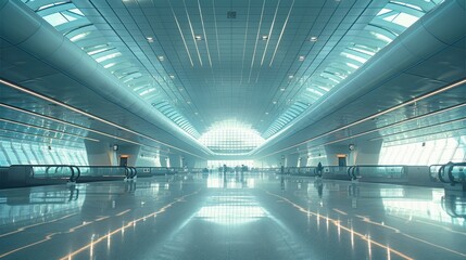 Futuristic inside airport showcases the epitome of human progress. Its sleek and modern design exudes grandeur. Generative AI.