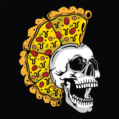 Skull Pizza Hipster illustration For T  shirt