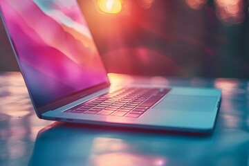 a open laptop on a table, comercial photo