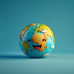 Cheerful D Cartoon of a Smiling Earth with Vibrant Colors and Sleek Design for Eco Friendly Concepts and Environmental Awareness