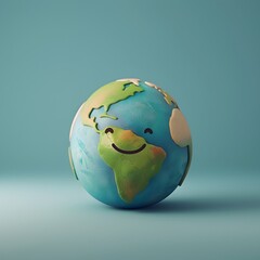 Obraz premium Stylized 3D Render of a Smiling Cartoon Earth Showcasing Eco Friendly Vibrancy and Positivity