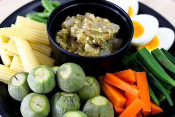 Thai Chili Paste Made From Chili And Spices With Boiled Vegetables
