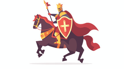 Cartoon knight riding a horse with lance and shield
