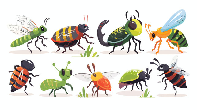 Cartoon Insect cartoon collection set flat vector