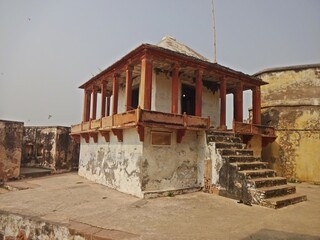 Small temple with columns inside a fort, RAMNAGAR FORT, VARANASI, UTTAR PRADESH, INDIA 