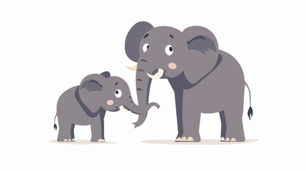 Cartoon Mother and baby elephant flat vector 