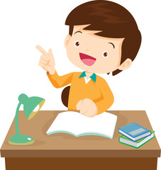 kid learning doing homework read and writing on desk