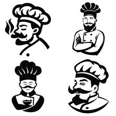 Fototapeta premium Collection of minimalist chef black logos, icon symbols, on a white background, with high-quality vector illustrations.