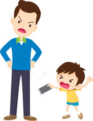 parent angry scold to kid addicted mobile phone