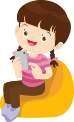 child use digital device sitting on beanbag