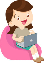 child use digital device sitting on beanbag