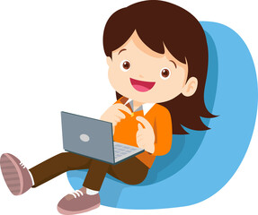 child use digital device sitting on beanbag