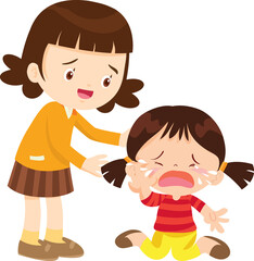 Comforting sad children with friend