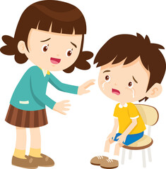 Comforting sad children with friend