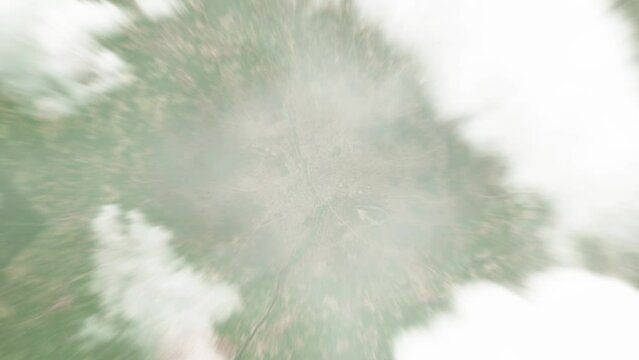 Earth zoom in from space to Owerri, Nigeria. Followed by zoom out through clouds and atmosphere into space. Satellite view. Travel intro. Images from NASA