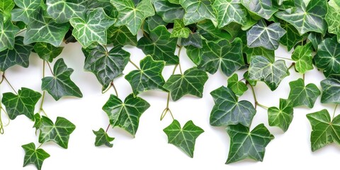 Ivy Leaves Isolated on a White Background. Natural Creeper Wall Plant with Lush Foliage and Greenery for Decoration - obrazy, fototapety, plakaty