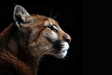 Majestic Cougar Portrait. Isolated on Black Background with a Wild Animal Look