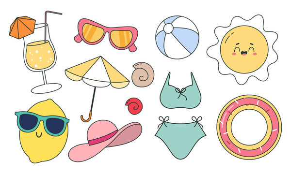Summer time doodle beach holiday element