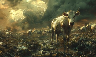 Dead cattle seven plagues of Bible Revelation book, Generative AI - obrazy, fototapety, plakaty