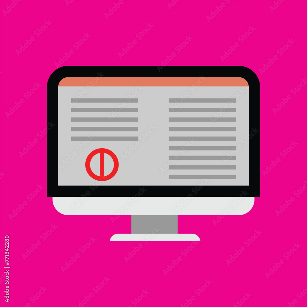 Poster computer screen with error message. vector illustration of simple icon in flat style on pink backgro