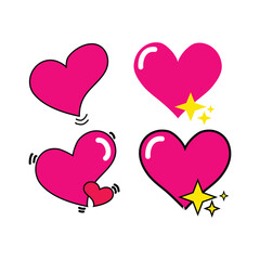Set of pink hearts. Vector illustration. Hand drawn doodle. Abstract illustration of simple icon in flat style. Element design graphic template with the theme of love and affection