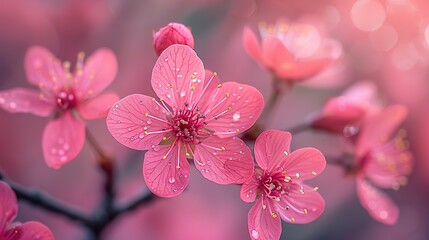 A close-up of a pink cherry blossom