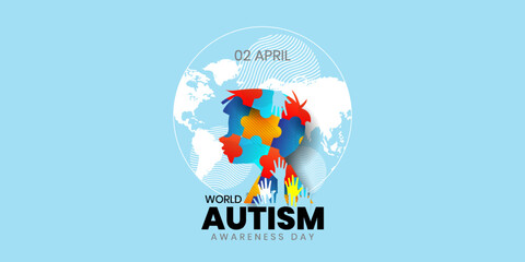 World Autism Awareness Day banner. April 2. colorful puzzles vector background. Healthcare concept. Vector illustration