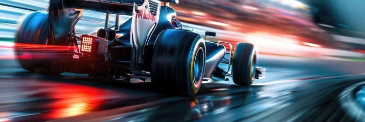 Fotobehang Formula 1 car racing on the circuit track while driving at high speed and accelerating at full power AIG44 © Summit Art Creations