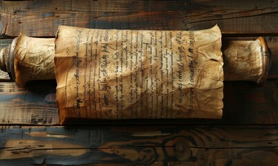 Old manuscript parchment Hebrew text ancient biblical scroll prophets, Generative AI