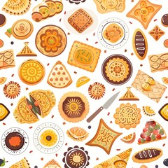 Seamless pattern of Moroccan pastries and sweets, a delicious tribute to the cuisine. Seamless Pattern, Fabric Pattern, Tumbler wrap, Mug Wrap.