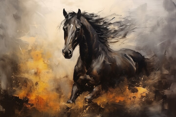 Obraz na płótnie Canvas abstract artistic background with a black horse, in oil paint type design