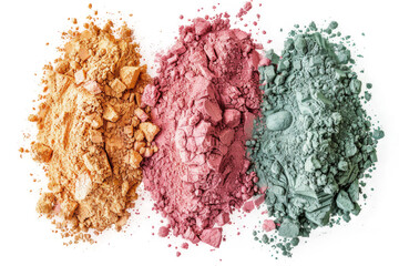 Heap of flour colorful powder with freeze isolated on background, abstract pile ground splatter of colored dust powder.