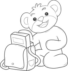 Cartoon bear with a backpack and book outline
