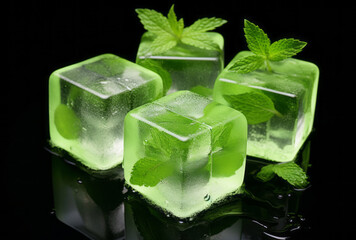 Green ice cubes with mint leaves reflect chillwave.