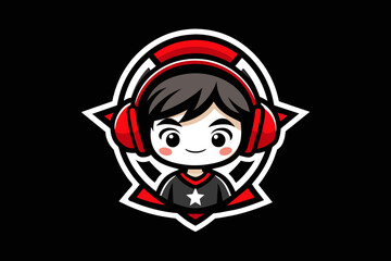Gaming logo, a gamer cute boy in the middle with headphones.