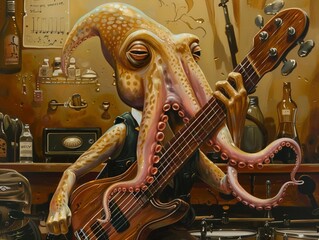 A squid playing the guitar cute