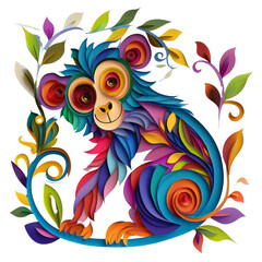 colorful monkey on transparent background