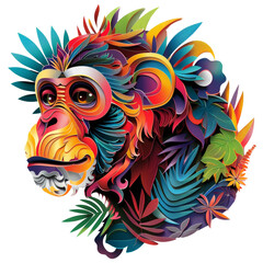 colorful monkey on transparent background