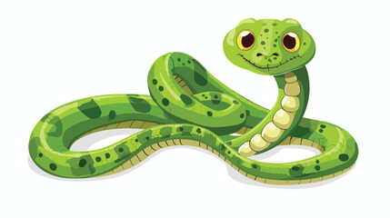 Cute green snake cartoon on white background flat vector