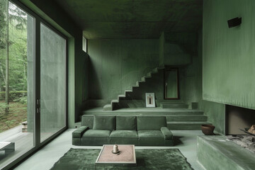 Modern Minimalist Forest Green Minimalist style house interior and living room Flexible Furniture.