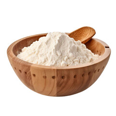 Fototapeta na wymiar Flour in a wooden bowl isolated on white or transparent background