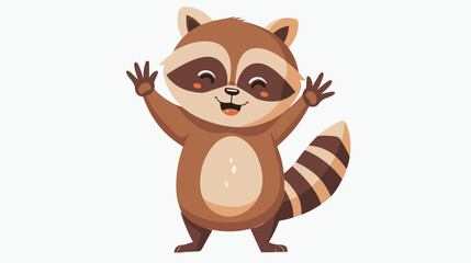 Cute raccoon cartoon waving hand flat vector