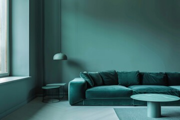 Modern Minimalist Teal Minimalist style apartment interior and living room Mindful Living.