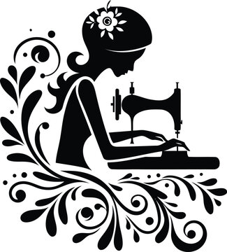 recommend clip art: women silhouette, sewing, knitting, flowers ornament decoration, floral vector design. 